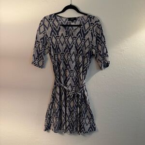 Navy and White Lightweight  Geometric Pattern Dress